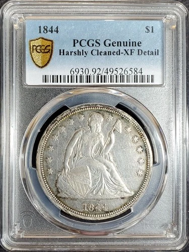 1844 Silver Seated Liberty Dollar PCGS Genuine XF Detail