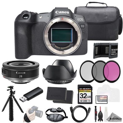 Canon EOS R8 + RF 28mm f/2.8 STM Lens+32GB+Ext Bat+3PC Filter-Kit