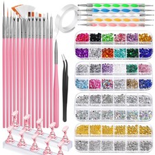 FANDAMEI Nail Art Tools Acrylic Brush, Stand, Gems And Rhinestones, Holder For