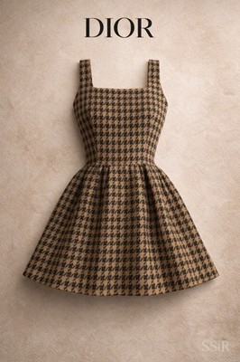 Christian Dior Houndstooth Fit & Flare Dress | Tasar Silk & Wool  FR36 US4 Italy