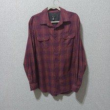 Van Heusen Shirt Mens Large Burgundy Plaid Long Sleeve Button Down Chest Pockets