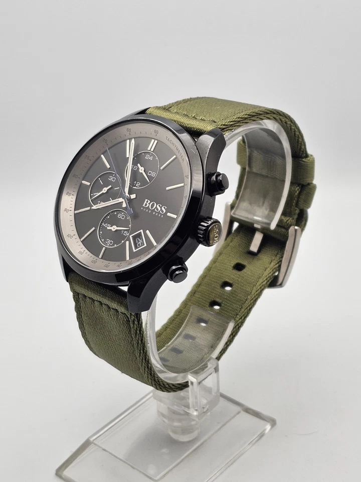 Hugo Boss HB297 Grand Prix Hombre Cronógrafo Fecha Negro Reloj Correa Nylon Verde  Foto 2 de 4