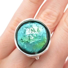 HAGIT GORALI 925 Sterling Vintage Israel Dichroic Glass Modernist Ring Size 5.5