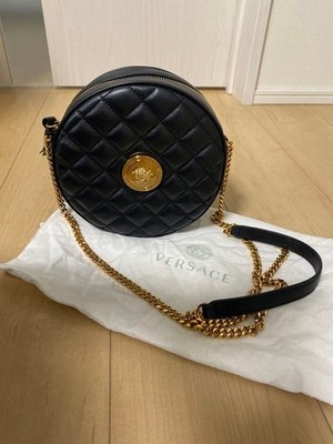 Versace La Medusa Round Matelasse Crossbody Bag Black Calfskin Auth From Japan