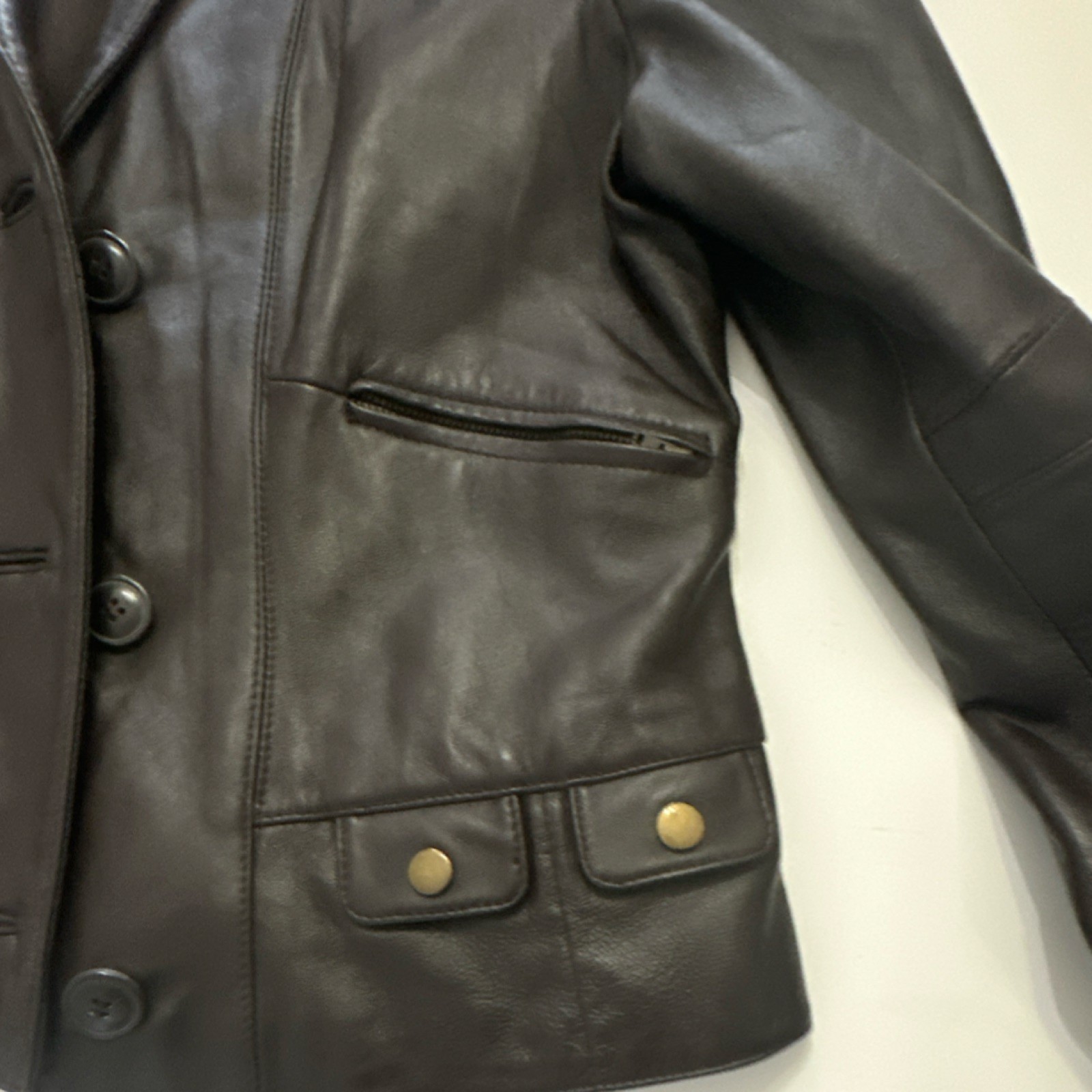 Metro7 Leather Button Collared Lined Brown Mid-Le… - image 4