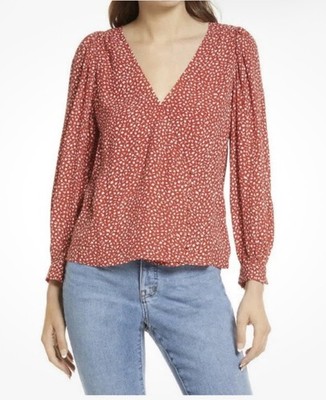 Madewell Women Kinston Park Picnic Wrap Top Size Xs Red Side Button Cottagecore