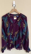 Farm Rio Top Blouse Anthropologie Babydoll Peplum Leaf Print Womens Size Small