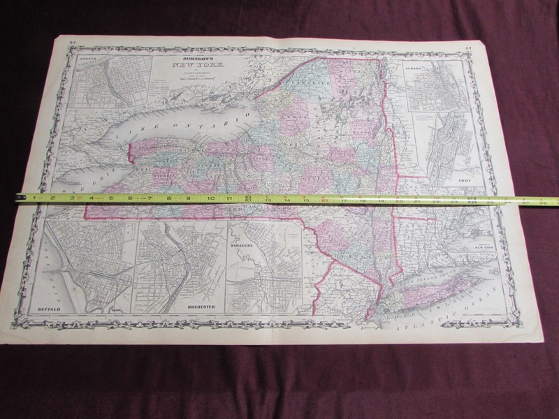 c.1860-61 Map ~ Johnson's NEW YORK STATE, pub by Johnson & Browning  VG cond.