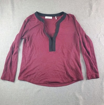 Sandro Paris T Shirt Womens Large Burgundy Linen V Neck Quiet Luxury Parisian
