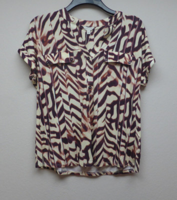 Monsoon Size M Burgundy and Cream Top with Cap Sleeves Very Soft BNWT