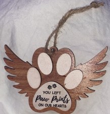 Dog Remembrance Ornament Hanging Wooden Plaque You Left Paw Prints On Our Hearts