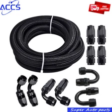 6AN 16FT Fuel Line Hose Kit Steel Nylon Braided Oil Swivel+10pc Hose End Fitting