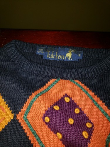 Suéter/suéter de algodón vintage azul marino diseño de pollo mexicano #320 Sm. - Imagen 2 de 12
