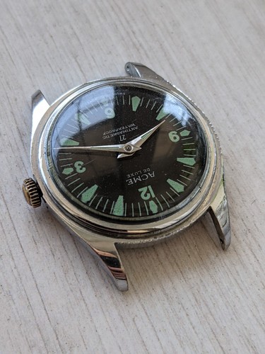 Vintage Acme De Luxe Taucher Armbanduhr Lünette 1960er schwarzes Zifferblatt - Bild 8 von 19