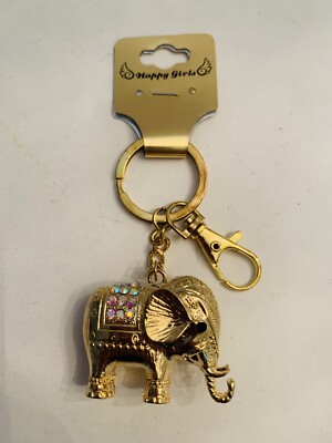 Gold Elephant Keychain *Happy Girls* | eBay
