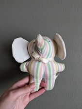 VINTAGE BANTAM PASTEL STRIPED ELEPHANT BABY RATTLE/LOVEY, 6 IN.