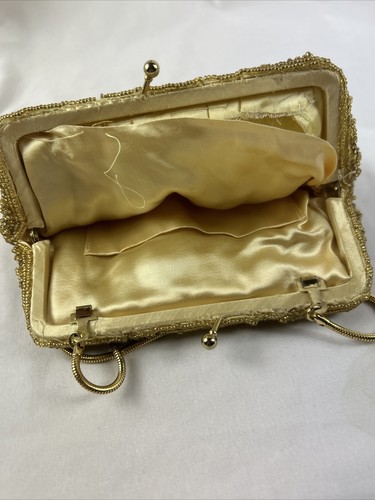 Vintage Walborg Beaded Clutch Evening Bag Gold With Snake Link Chain Handle READ - Picture 7 of 8