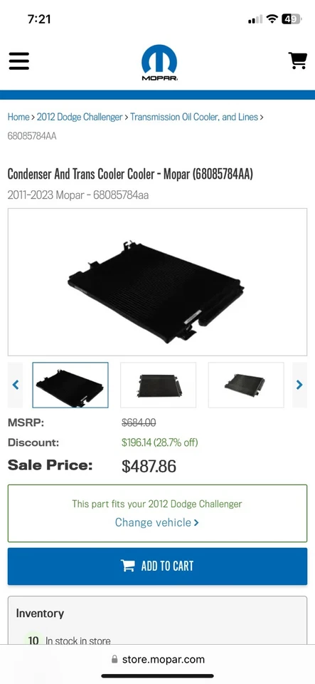 Dodge Challenger/Charger condensador e refrigerador trans - Imagem 3 de 3