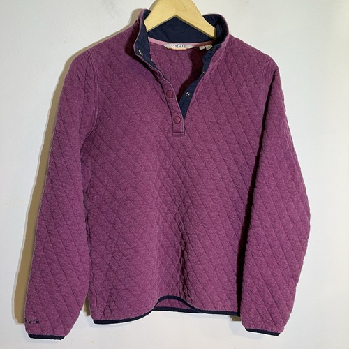Orvis Women’s Small Quilted 1/4 Snap Pullover Sweatshirt Purple Cotton - Picture 2 of 6