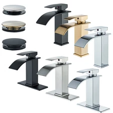 Waterfall Spout Bathroom Sink Faucet 3Holes Single Handle Basin Vanity Mixer Tap