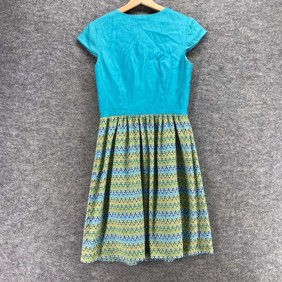 Vestido Aidan Mattox Mujer 6 Azul Rayas Funda Midi Cuello en V Manga Corta Informal Foto 2 de 4