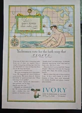 1931 Ivory soap Davy Jones man taking bath yachtsman vote color vintage ad