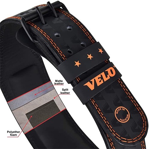 VELO Power Weight Lifting Buffalo hide 6" Leather Belt Gym Back Support Strap - Picture 4 of 17