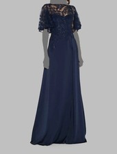 $1160 Rickie Freeman by Teri Jon Women's Blue Sequined High-Neck Dress Size 8