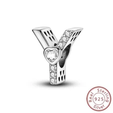 MULA 925 Sterling Silver DIY Charm Heart AAA CZ Letter Y Bead For Women Bracelet