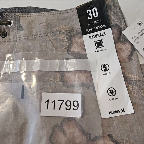 NWT Hurley Board Shorts Swim Trunks Men 30 No Liner Leaf Print Gray - Picture 13 of 13