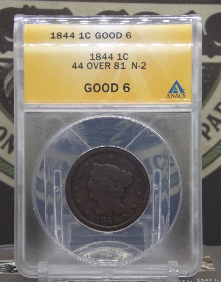 1844/81 Braided Hair Large Cent *44 Over 81* N-2 1c ANACS G6 #627 Good ECC&C Inc - Image 3 of 4