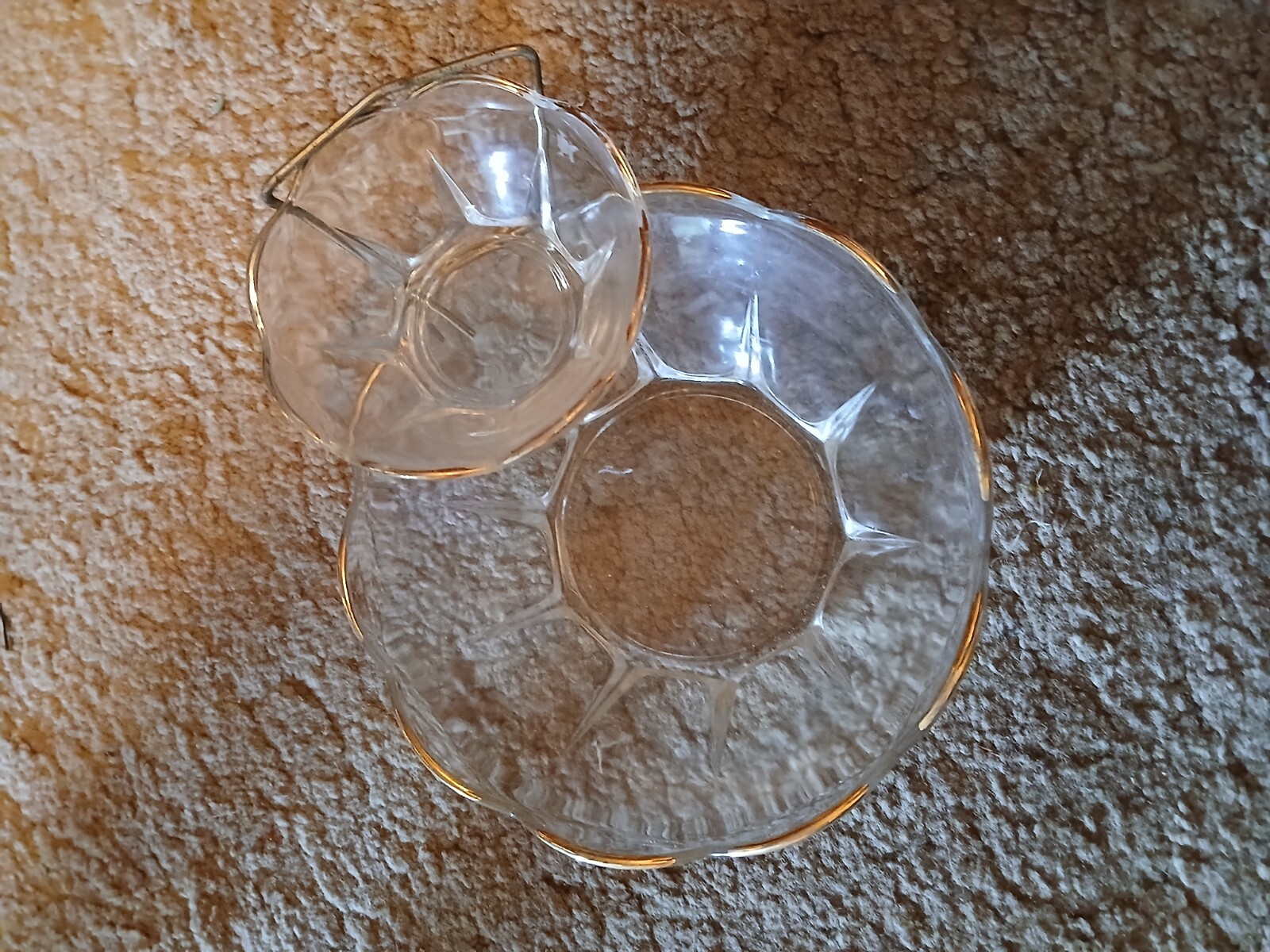 1960s Swedish Modern Anchor Hocking Chip & Dip Set with Gold Trim