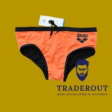 Arena men nespola orange logo Swim Brief bikini swimwear swimsuit size 32 34