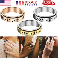 Stainless Steel Moon and Star Anxiety Spinner Ring for Men Woman Fidget 3 Color