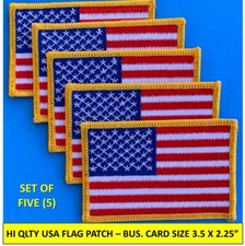  5 USA AMERICAN FLAG EMBROIDERED PATCH IRON-ON SEW-ON GOLD BORDER 3  x 2   