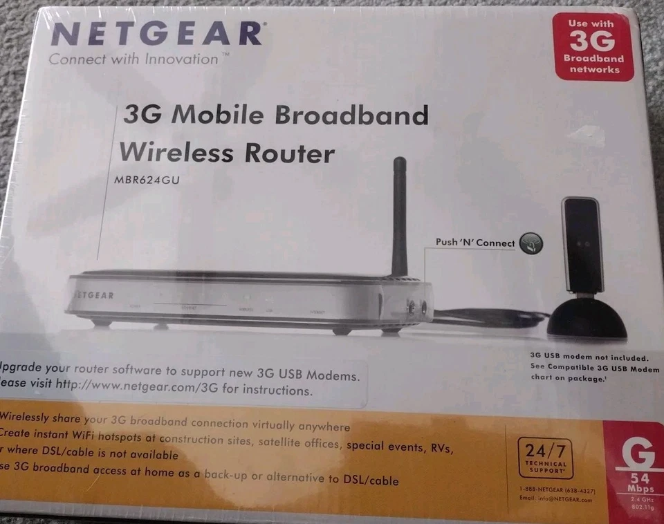 3G WIRELESS ROUTER MOBILE BROADBAND WIFI INTERNET NETGEAR MBR624GU 4-PORT New - Image 3 of 4
