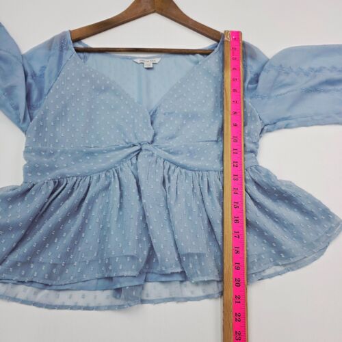 Blusa American Eagle azul punto suizo bordada peplum para mujer grande Cottagecore - Imagen 13 de 14