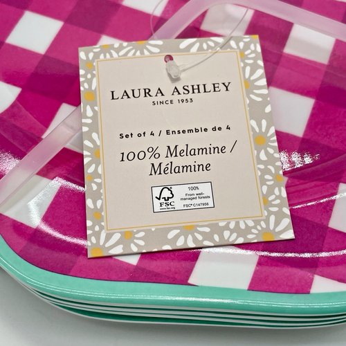 Laura Ashley Melamine Dinner Plates Pink Gingham 11" Outdoor Dining x 4 NWT - Picture 3 of 4