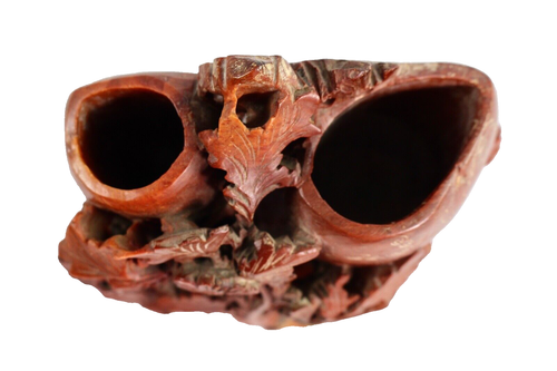 Chinese Hand Carved Red Soapstone Calligraphy Brush Pot With Two Brush Holders - Picture 7 of 9