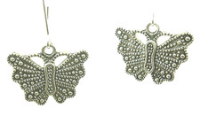 New Lovely Beaded BUTTERFLY Silver-tone Drop Dangle Earrings 1-5/8" Long