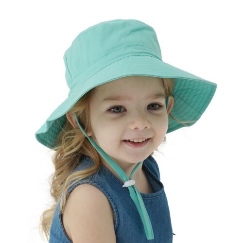 Wide Brim Beach Cap Bucket Hat with Adjustable Chin Strap Baby Sun Hat - Picture 10 of 44