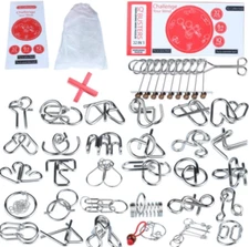 32 Brain Teasers Metal Wire IQ Puzzles,For Adult Children and Student Expanding 