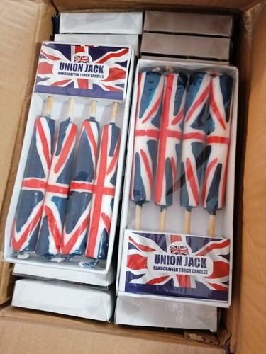16 X UNION JACK ENGLAND FLAG TORCH CANDLES KING CHARLES ROYALTY - Picture 2 of 2