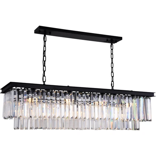 Crystal Chandelier Matte Black Dining Room Kitchen Island 12 Light Fixture 50 in - Picture 1 of 9