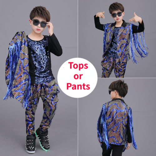 Kids Sequin Boys Tassle Waistcoat Coat Costume Tops Dancewear Fancy Dress Suits - Picture 1 of 17