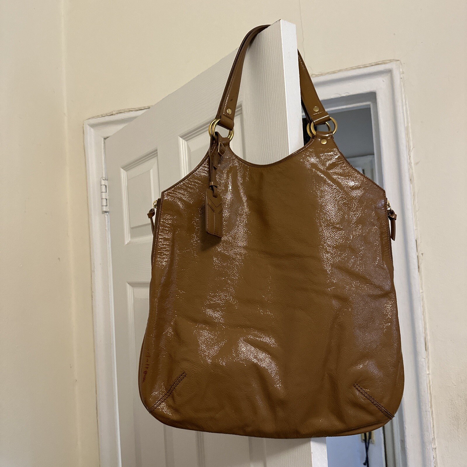 BORSA IN PELLE PATINATA YVES SAINT LAURENT YSL GRANDE TRIBUTE TAN