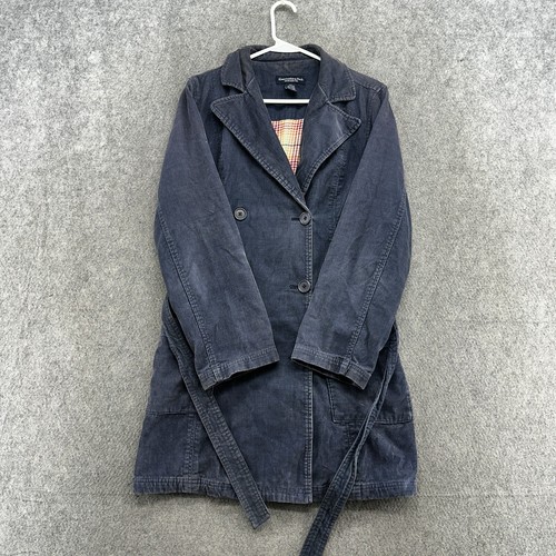 VTG Abercrombie Jacket Womens M Blue Corduroy Lined Belted Trench Coat Y2K
