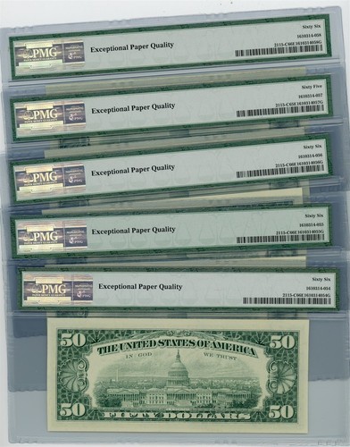 Fr. 2115-C $50 1969A 5 Consec. Federal Reserve Note #dc-2478 65-66 EPQ PMG - Picture 2 of 2
