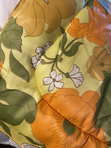 NEW ORIG Vintage MCM Bedspread Orange Green Gold SATIN SHEEN Polyester NWT 82" x - 第 7/23 張圖片