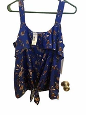 Studio B By Bobeau Blue Floral Button Up Tank XL